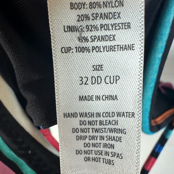 Vibrant Striped Cutout One Piece Swimsuit Corset Back 32 DD Tie neck underwire - Picture 5 of 7